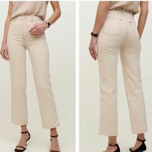 REFORMATION Cowboy High Rise Straight Leg Jeans Contrast Stitching Almond, 23